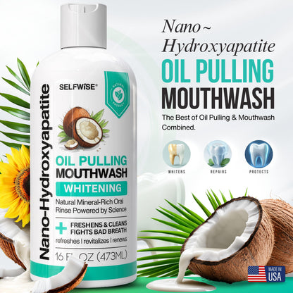 Nano-Hydroxyapatite Oil Pulling Mouthwash for Teeth & Gums – Organic, Fluoride-Free, 16oz