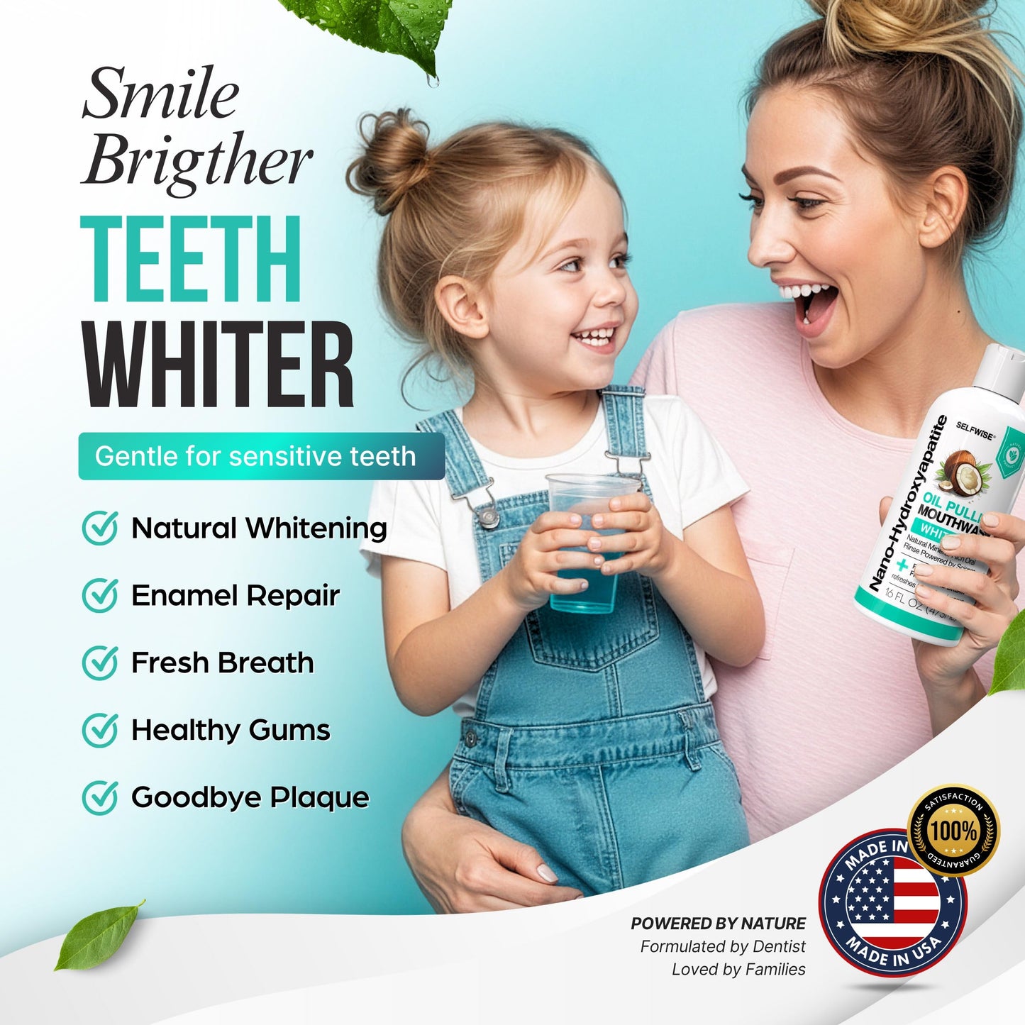 Nano-Hydroxyapatite Oil Pulling Mouthwash for Teeth & Gums – Organic, Fluoride-Free, 16oz