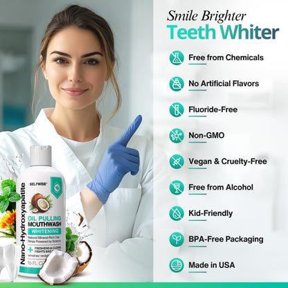 Nano-Hydroxyapatite Oil Pulling Mouthwash for Teeth & Gums – Organic, Fluoride-Free, 16oz