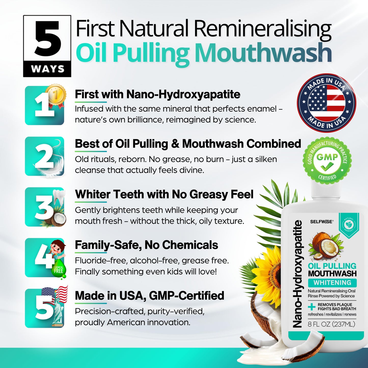 Nano-Hydroxyapatite Oil Pulling Mouthwash – Teeth & Gums, Organic