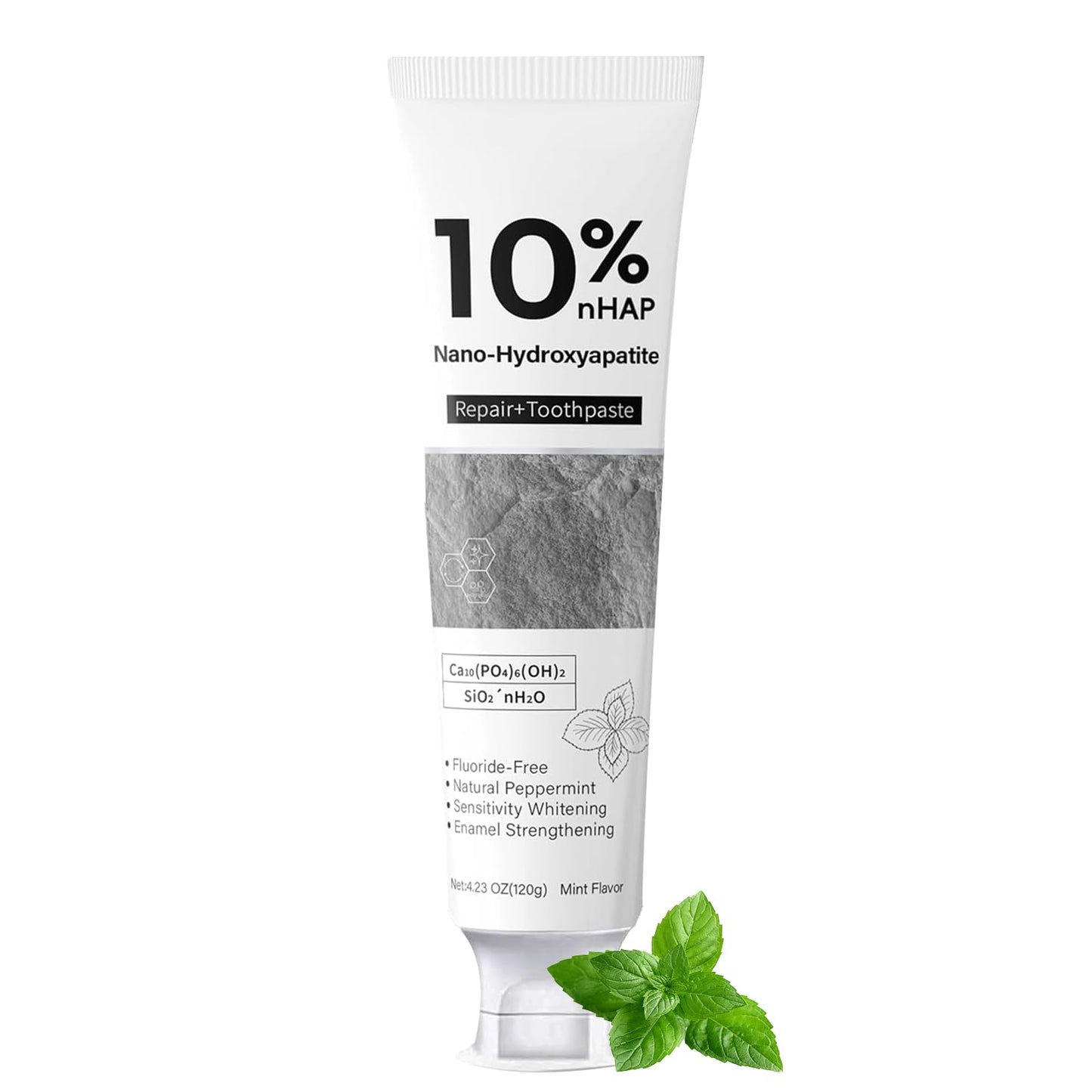 Nano-Hydroxyapatite Toothpaste - New Upgraded Formula, 10% NHA, Enamel Strengthening, Fluoride-Free, Gentle on Sensitive Teeth, 4.23oz