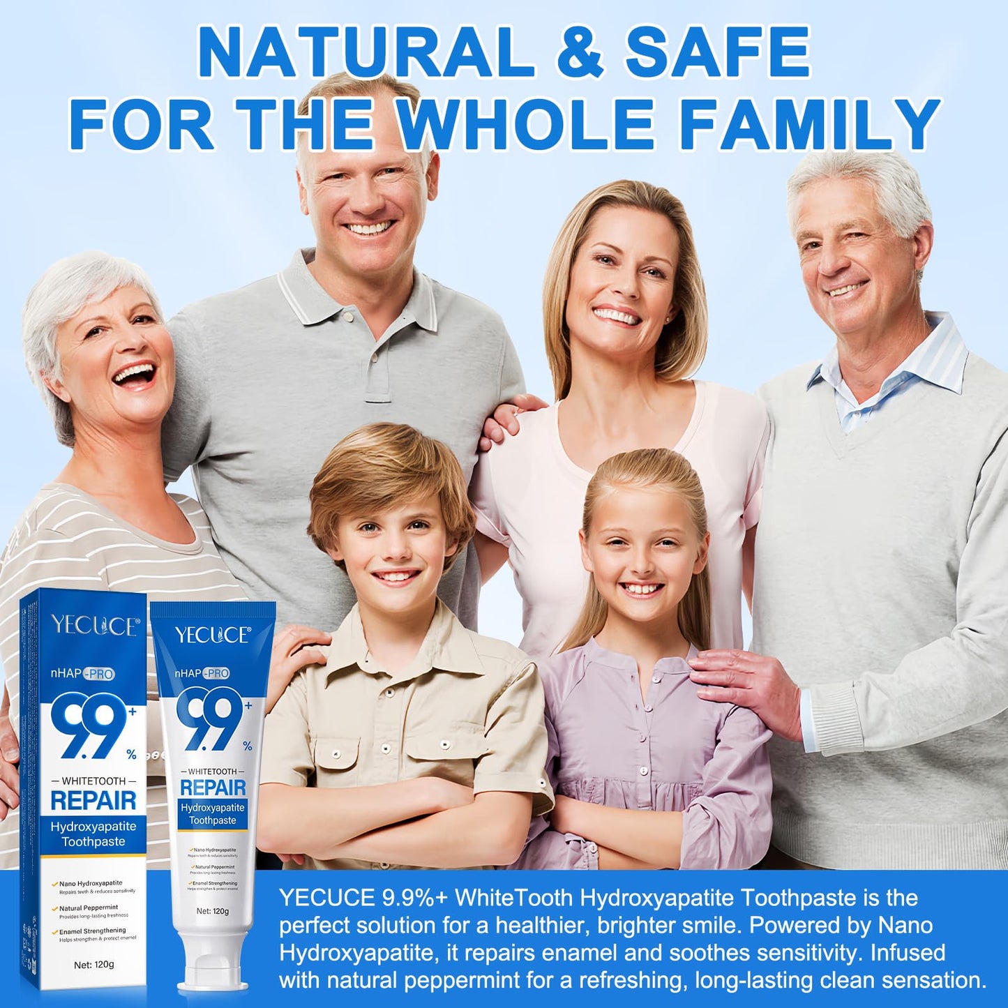 9.9% Nano Hydroxyapatite Toothpaste – Fluoride Free Enamel Repair, Natural Peppermint, 120g