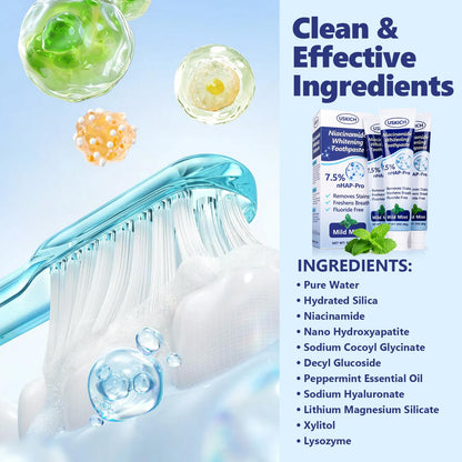 7.5% Nano-Hydroxyapatite Toothpaste 3 Pack – Fresh Breath Whitening, Remineralizes Enamel, Sensitive Relief, Antiplaque, Natural Peppermint, Fluoride-Free