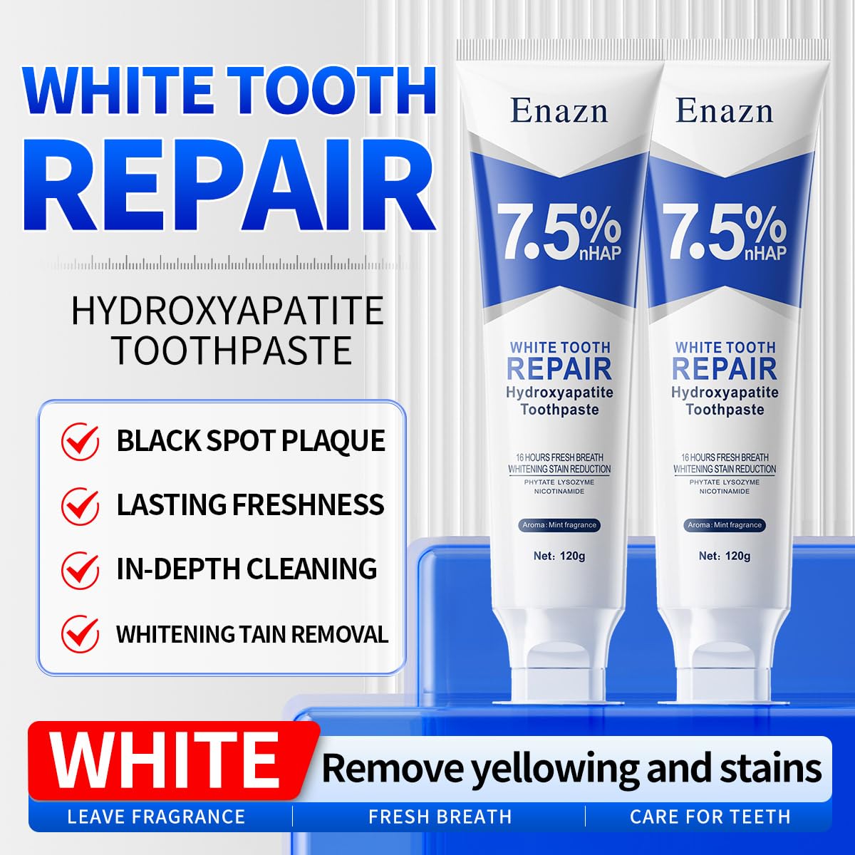 7.5% Nano Hydroxyapatite Toothpaste – Enamel Protection, Fluoride-Free, Cooling Mint (4.23 oz, 2 Pack)