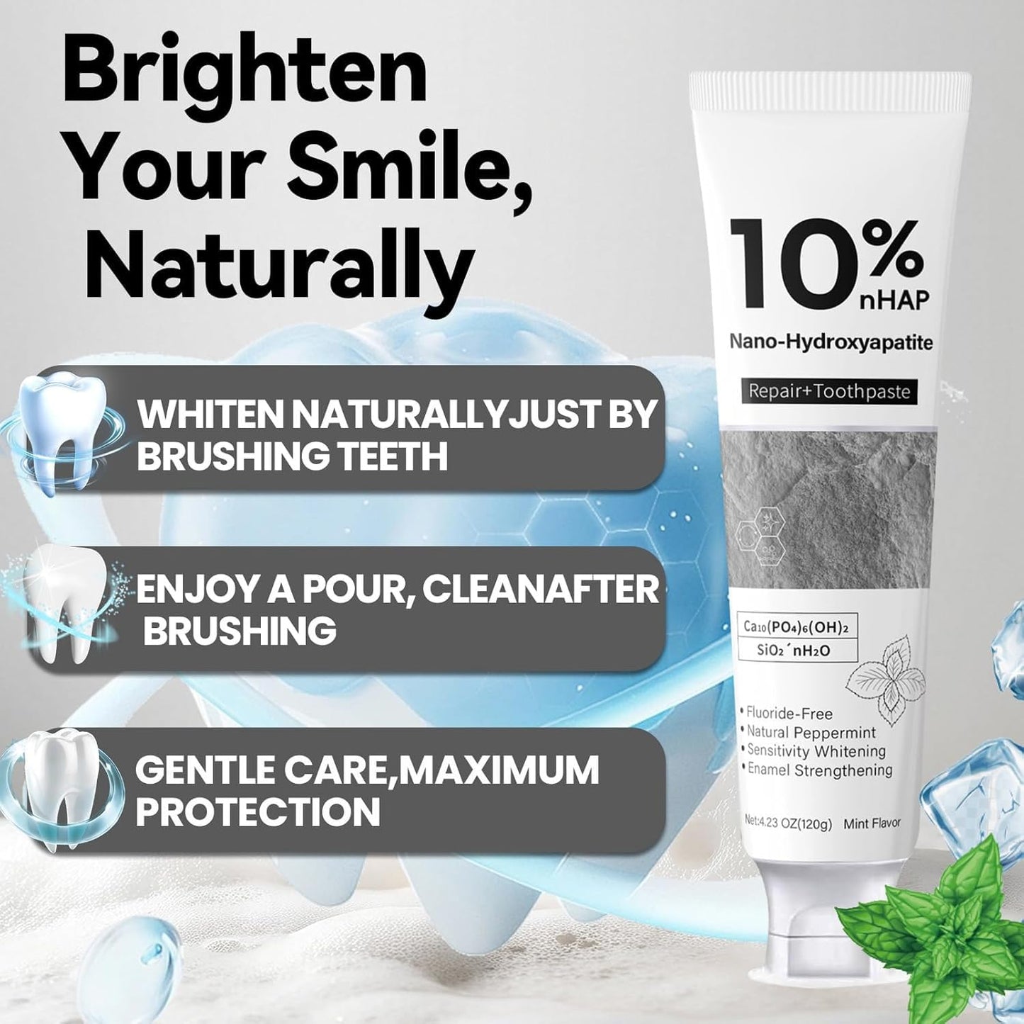Nano-Hydroxyapatite Toothpaste, New Upgraded Formula, Strengthens Enamel, Fluoride-Free Toothpaste, Gentle on Sensitive Teeth 4.23oz 2pc