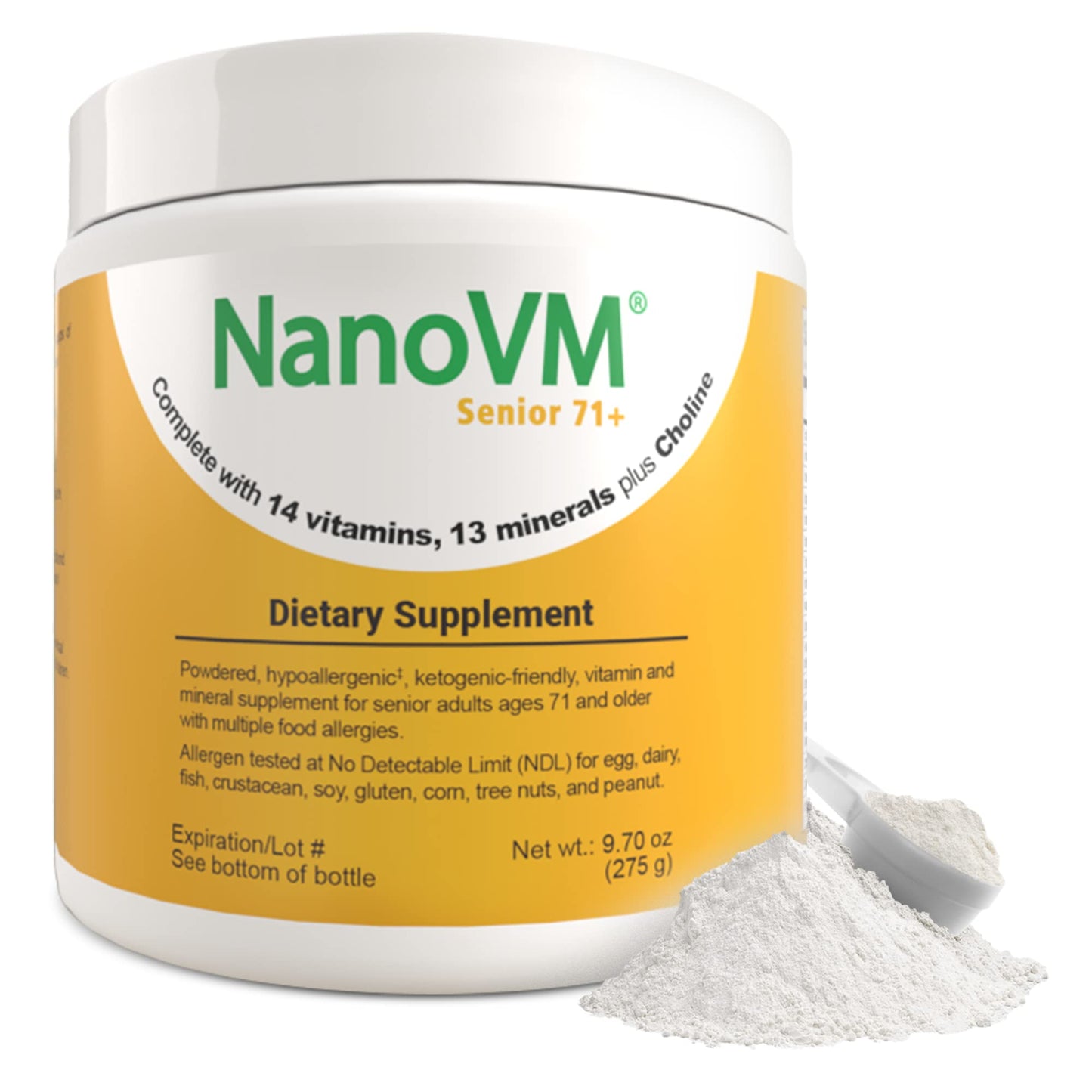NanoVM Senior 71+ Unflavored Multivitamin Powder | Allergen-Free, Low-Carb (275g) – Solace Nutrition