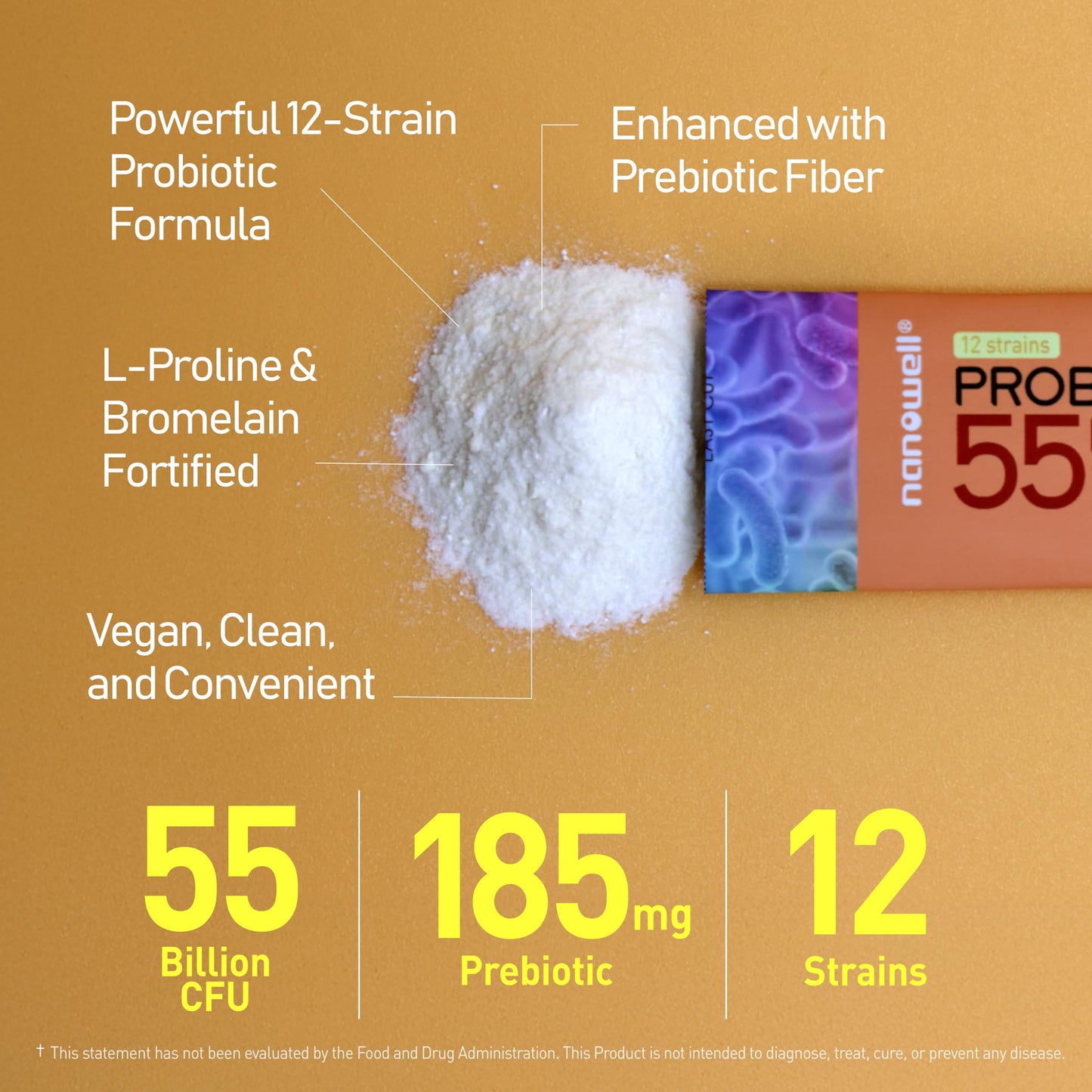 NANOWELL 12 Strains Probiotic 55 Billion CFU with Digestive Enzymes – 60 Sticks
