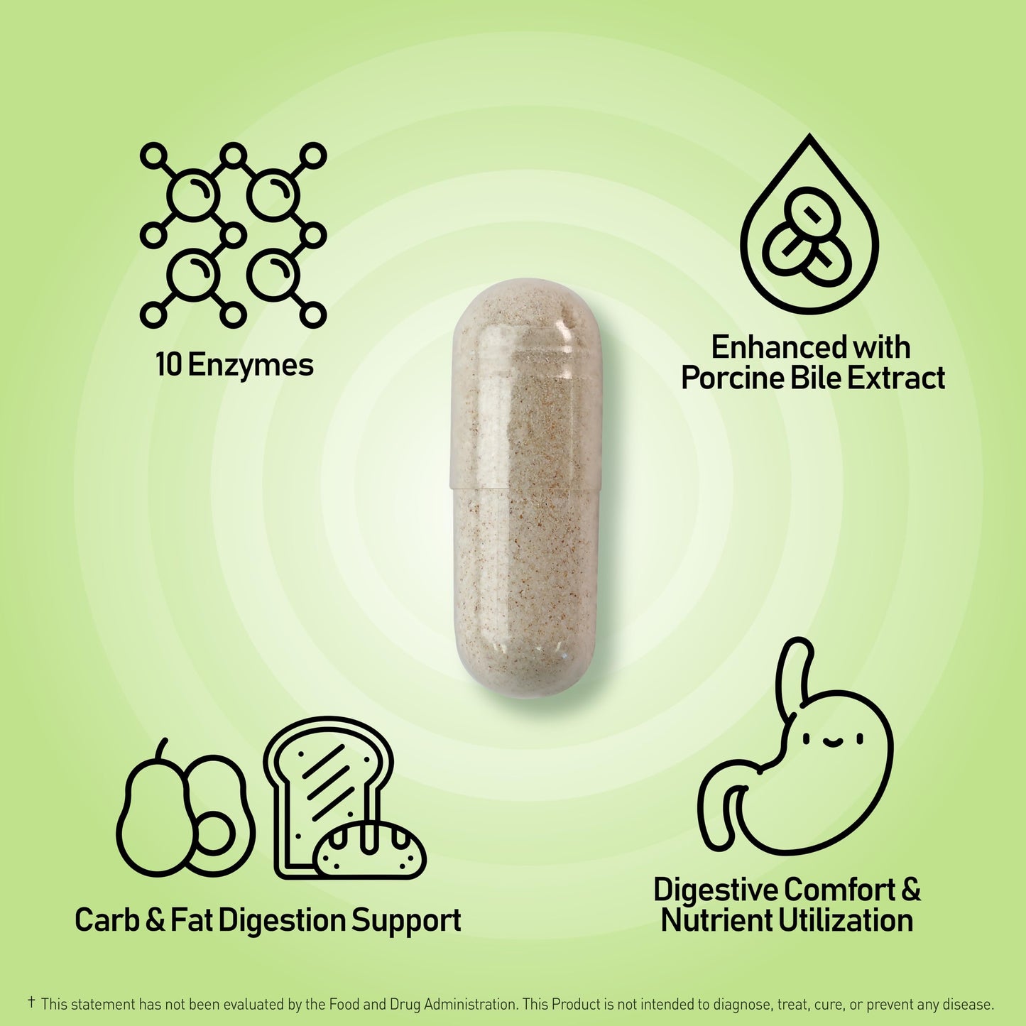 NANOWELL Enzyme Premium S - Digestive Health Multi-Enzyme (10 Enzymes) - 60 Capsules