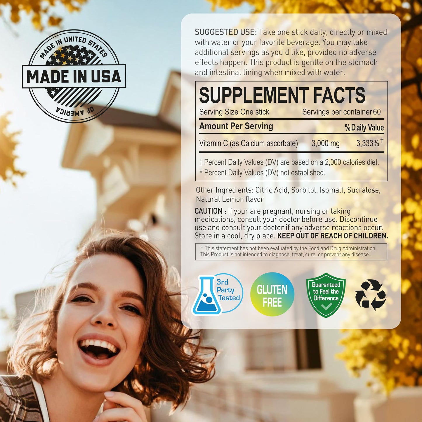 NANOWELL Pure Buffered Vitamin C 3000 mg - Immune Support, 60 Sticks