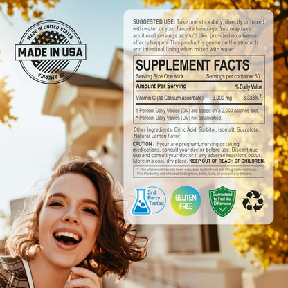 NANOWELL Pure Buffered Vitamin C 3000 mg - Immune Support, 60 Sticks