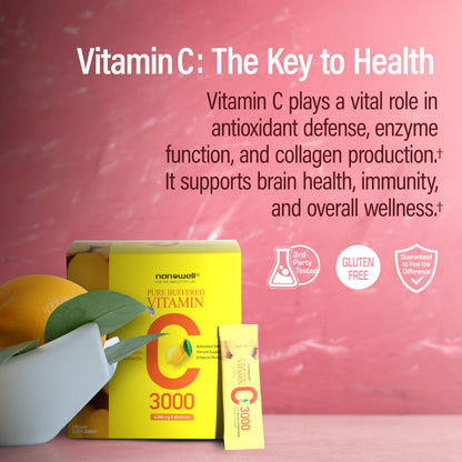 NANOWELL Pure Buffered Vitamin C 3000 mg - Immune Support, 60 Sticks