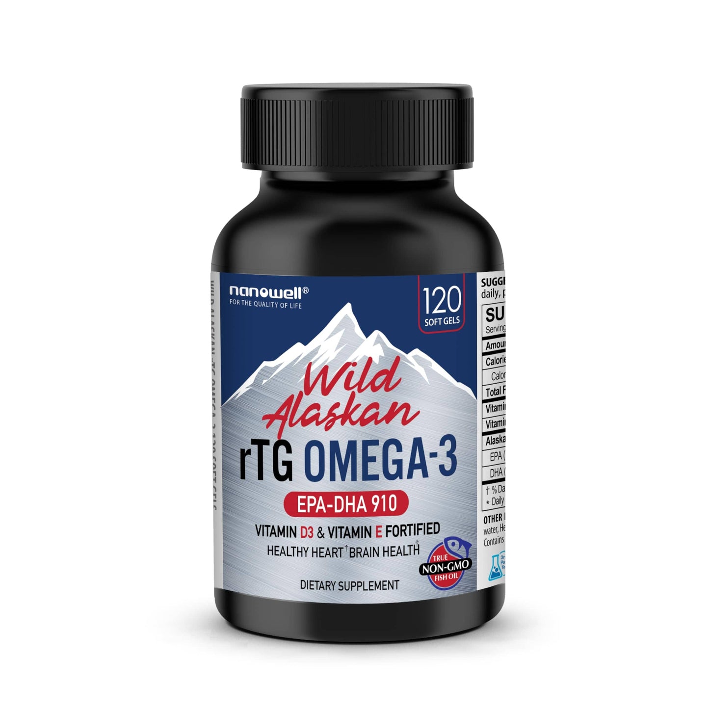 NANOWELL Wild Alaskan rTG Omega-3 Fish Oil 1196mg – EPA, DHA, Vitamin D3 & E | 120 Softgels