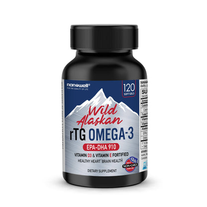 NANOWELL Wild Alaskan rTG Omega-3 Fish Oil 1196mg – EPA, DHA, Vitamin D3 & E | 120 Softgels