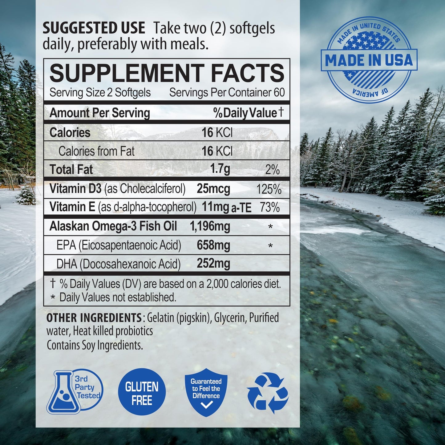 NANOWELL Wild Alaskan rTG Omega-3 Fish Oil 1196mg – EPA, DHA, Vitamin D3 & E | 120 Softgels