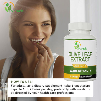 Naravis Olive Leaf Extract – 50% Oleuropein – Immune Support – 120 Capsules (4-Month Supply)