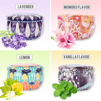 Naruning 4 Pack Aromatherapy Candles – Long-Lasting Soy Wax, Lavender & White Peach, Lemon & Milk Vanilla