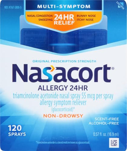 Nasacort 24HR Allergy Nasal Spray for Adults – Non-Drowsy, Alcohol-Free, 120 Sprays
