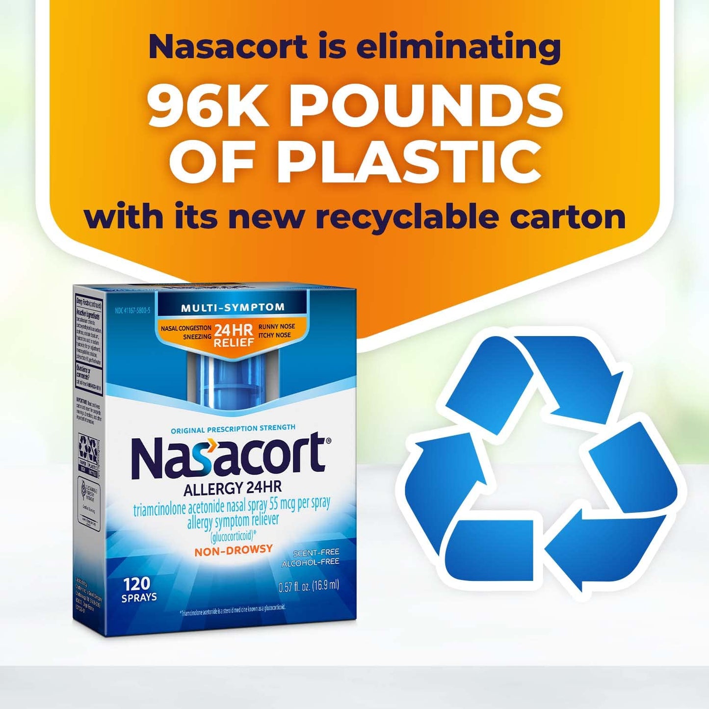 Nasacort 24HR Allergy Nasal Spray for Adults – Non-Drowsy, Alcohol-Free, 120 Sprays
