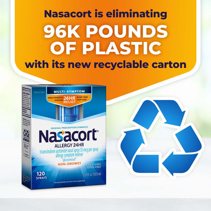 Nasacort 24HR Allergy Nasal Spray for Adults – Non-Drowsy, Alcohol-Free, 120 Sprays