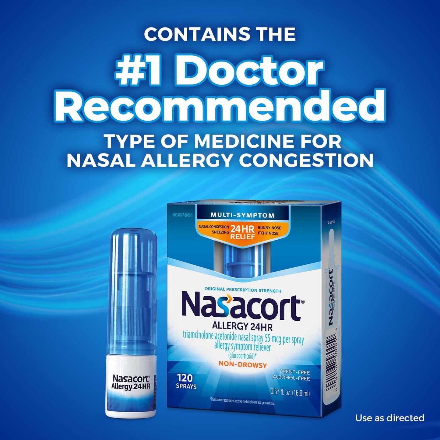 Nasacort 24HR Allergy Nasal Spray for Adults – Non-Drowsy, Alcohol-Free, 120 Sprays