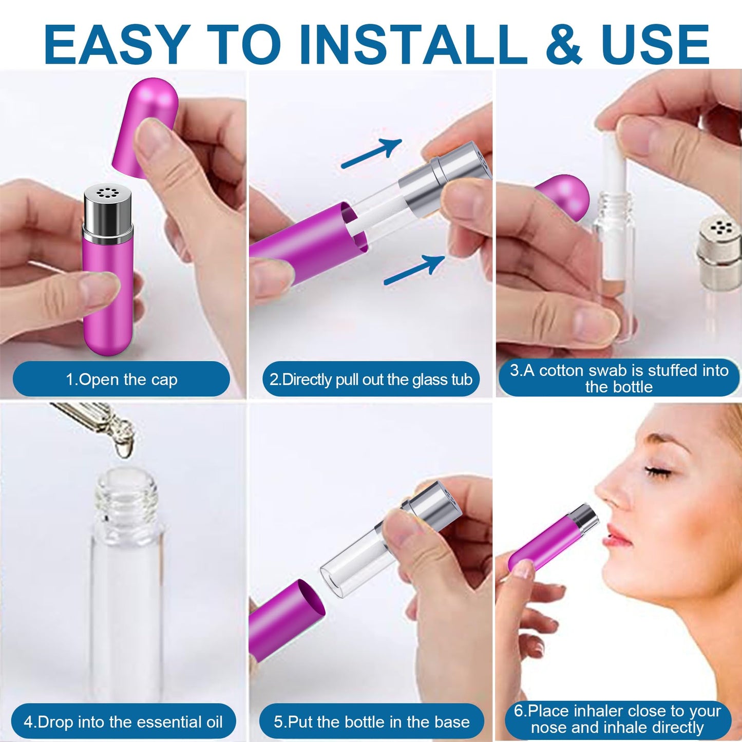 6-Pack Aluminum Nasal Inhalers for Essential Oils – Portable & Refillable