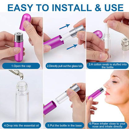 6-Pack Aluminum Nasal Inhalers for Essential Oils – Portable & Refillable