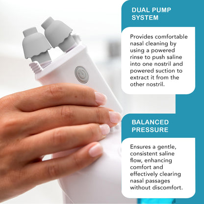 NASALFRESH MD Dual Powered Nasal Irrigation System – Rechargeable, 30 Saline Packets, 2 Nose Pillow Sets