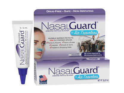 NasalGuard Airborne Particle Blocker Nasal Gel for Travel – Drug-Free, Unscented, 150+ Applications (0.1 oz)