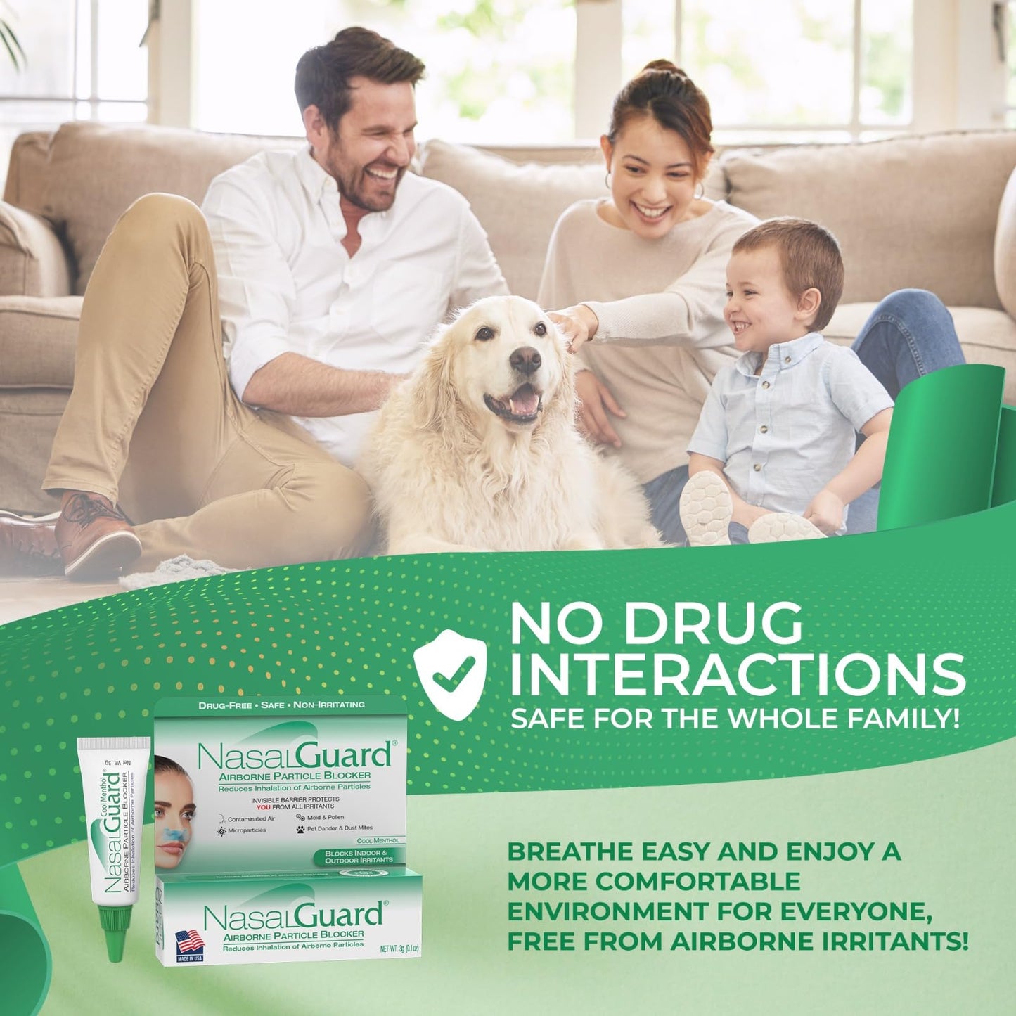 NasalGuard Airborne Particle Blocker Gel – Drug-Free, Travel-Ready Protection (Made in USA, Menthol)