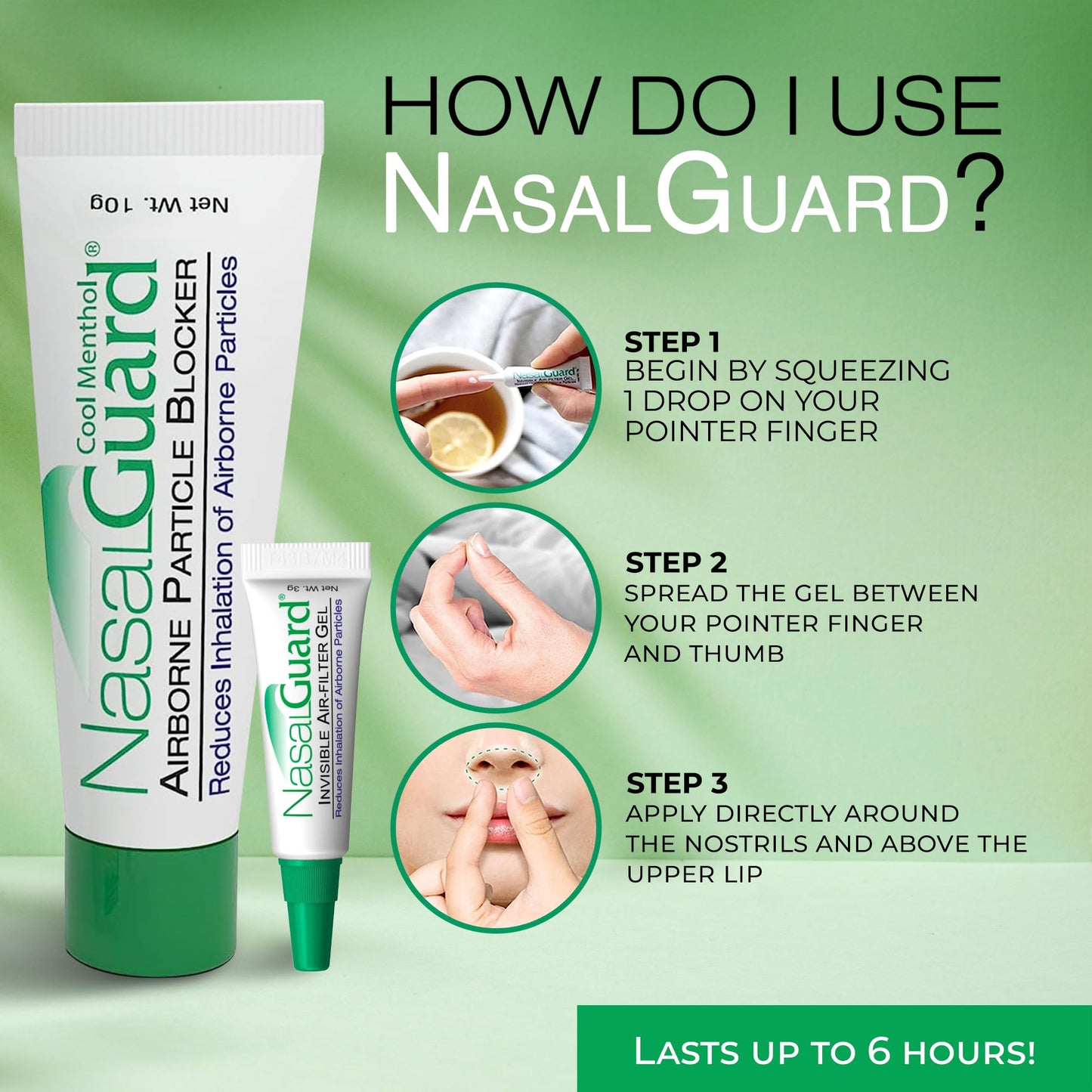 NasalGuard Airborne Particle Blocker Gel – Drug-Free, Travel-Ready Protection (Made in USA, Menthol)
