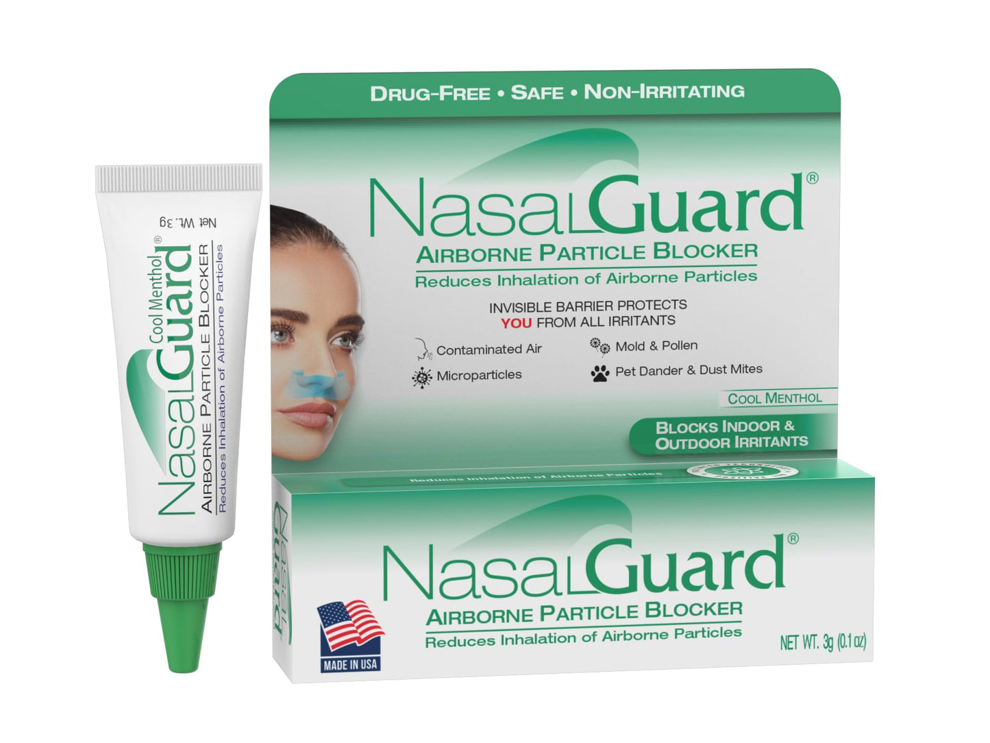 NasalGuard Airborne Particle Blocker Gel – Drug-Free, Travel-Ready Protection (Made in USA, Menthol)