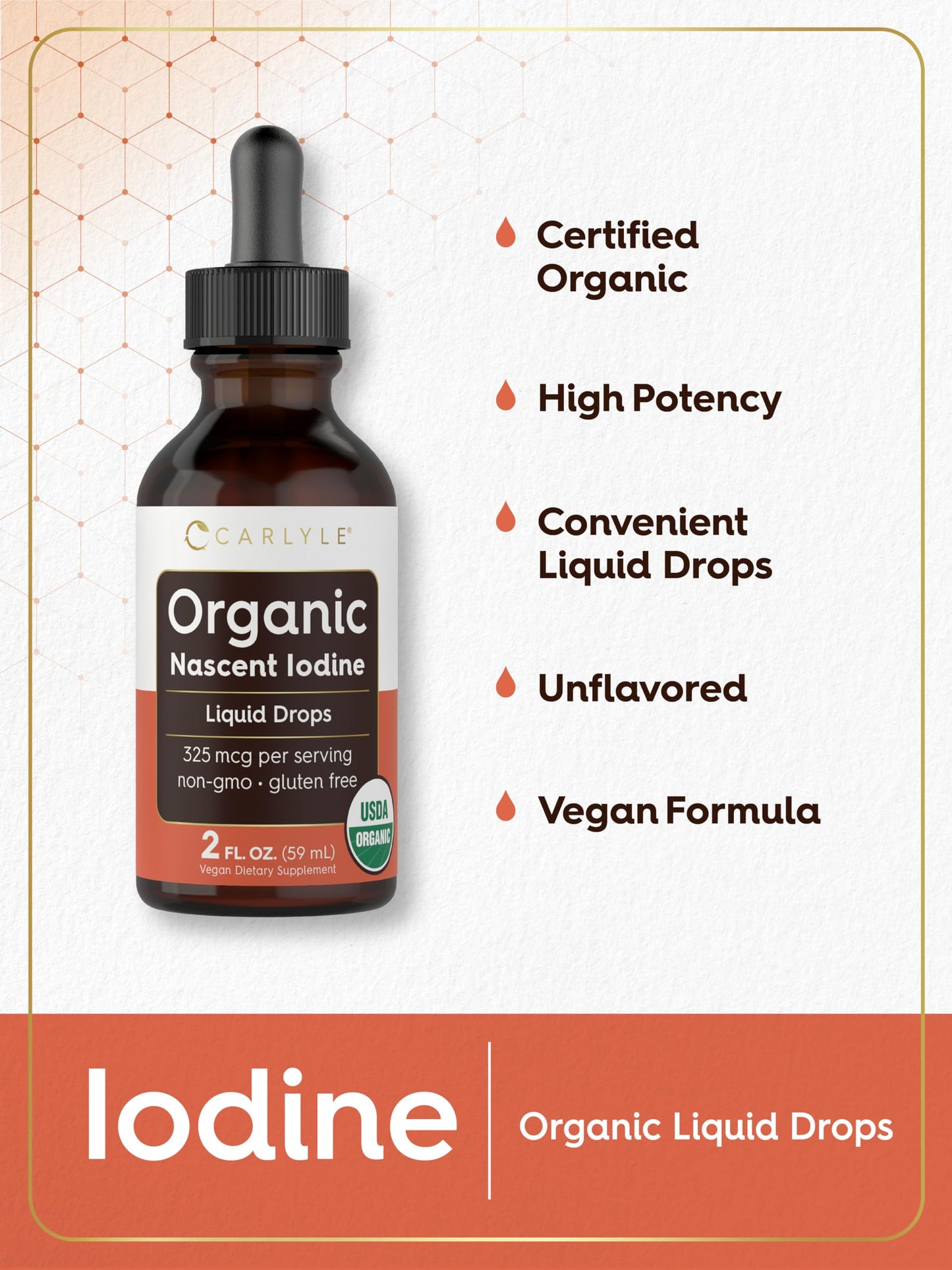 Carlyle Organic Nascent Iodine Liquid Drops – 2 fl oz – Vegan, Non-GMO, Gluten Free