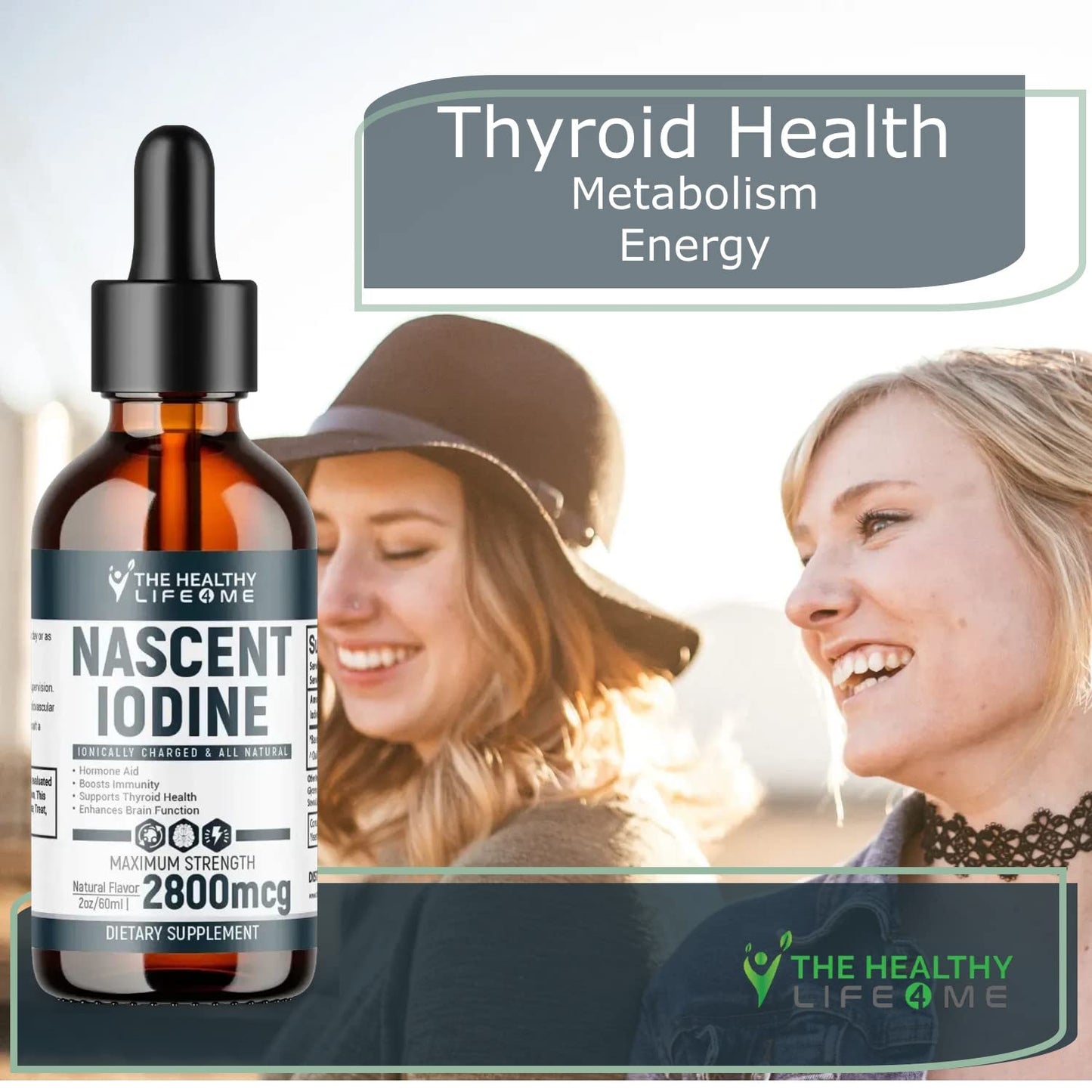Nascent Iodine Supplement | 2800mcg | Potassium Iodide | Iodine Drops | 100% Vegan | Clear Color | Large 2oz