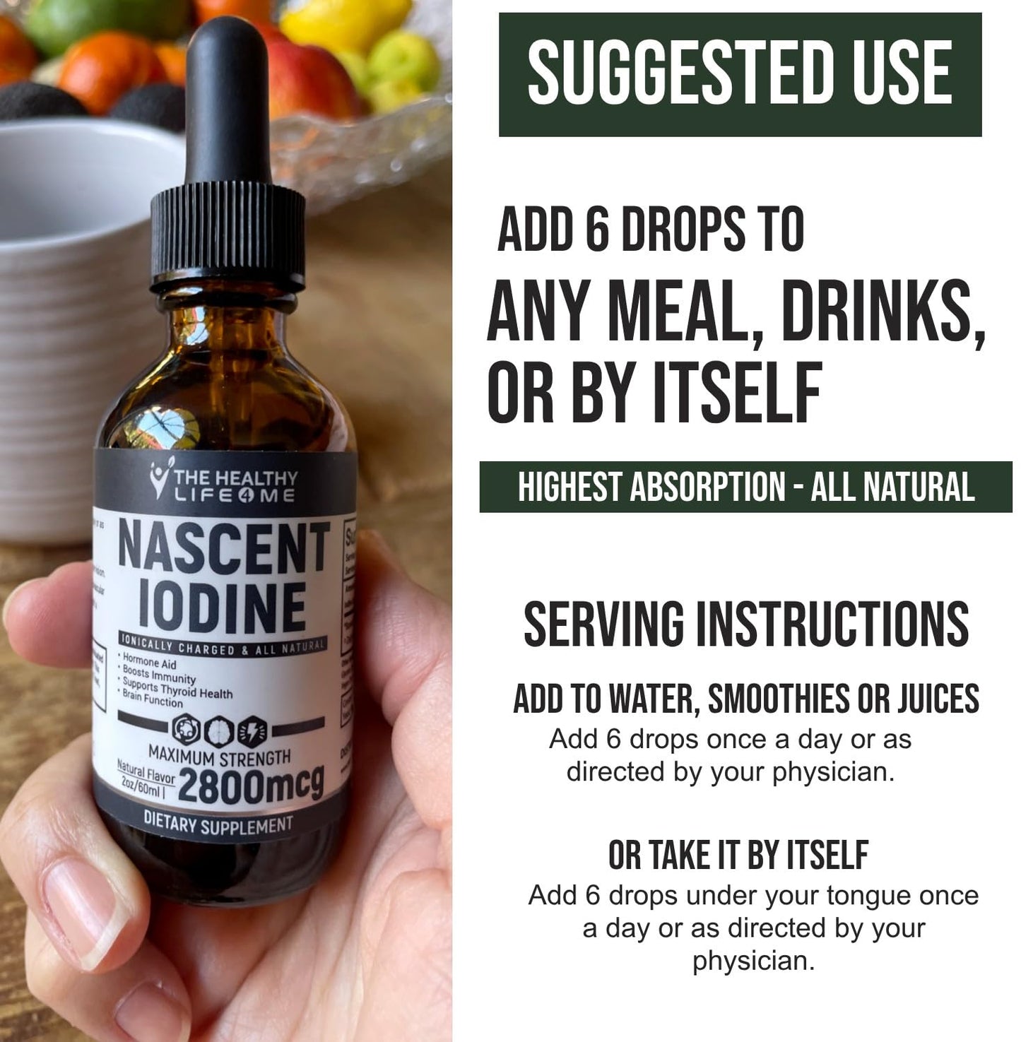 Nascent Iodine Supplement | 2800mcg | Potassium Iodide | Iodine Drops | 100% Vegan | Clear Color | Large 2oz