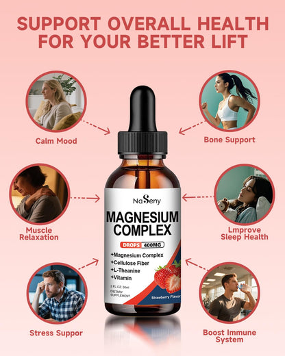 NaSeny Magnesium Glycinate Liquid 400mg – High Absorption Magnesium Complex with B6, D, C for Sleep, Muscle & Nerve Health | Non-GMO Vegan Gluten-Free
