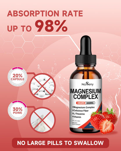 NaSeny Magnesium Glycinate Liquid 400mg – High Absorption Magnesium Complex with B6, D, C for Sleep, Muscle & Nerve Health | Non-GMO Vegan Gluten-Free