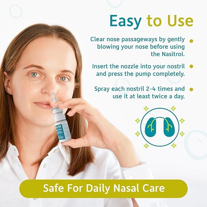 Nasitrol Natural Nasal Spray – Saline Daily Mist for Moisturized Sinuses (Pack of 2, 1.7 fl oz each)