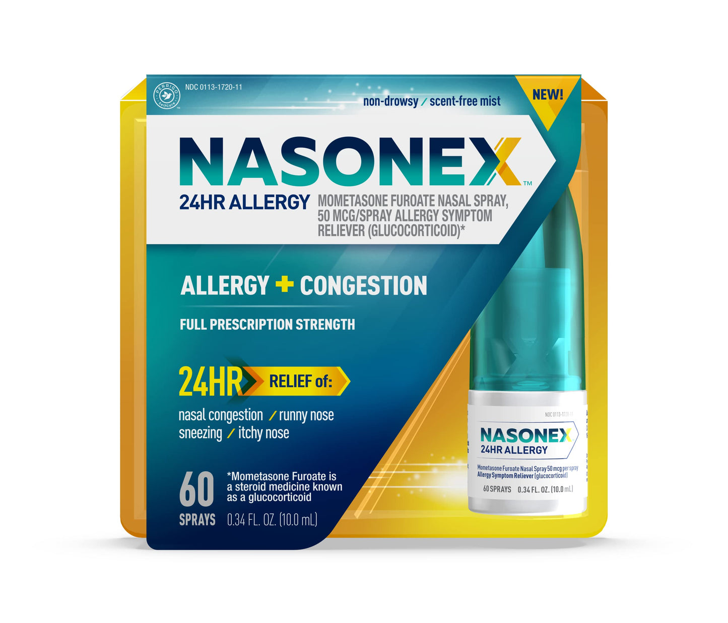 Nasonex 24HR Allergy Nasal Spray – Non-Drowsy, Scent-Free, Full Prescription Strength (60 Sprays)