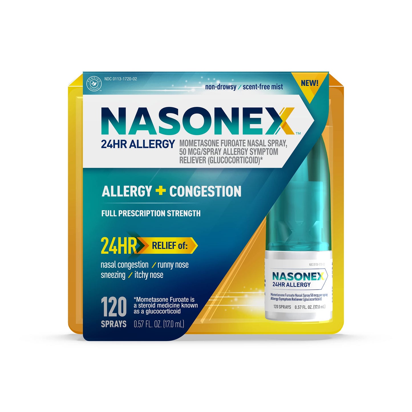 Nasonex 24HR Allergy Nasal Spray – Non-Drowsy, Scent-Free, Prescription-Strength (120 Sprays)