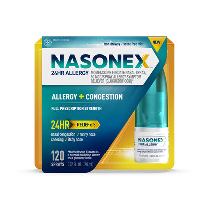 Nasonex 24HR Allergy Nasal Spray – Non-Drowsy, Scent-Free, Prescription-Strength (120 Sprays)
