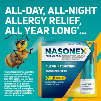 Nasonex 24HR Allergy Nasal Spray – Non-Drowsy, Scent-Free, 120 Sprays, 2 Pack