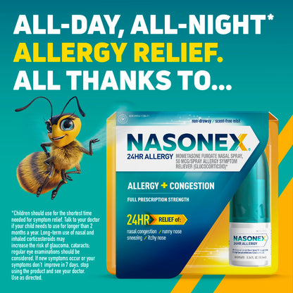 Nasonex 24HR Allergy Nasal Spray – Non-Drowsy, Scent-Free, Prescription-Strength (120 Sprays)