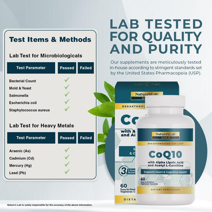 Nature's Lab Gold CoQ10 + Alpha Lipoic Acid + Acetyl L-Carnitine HCl – Heart Health & Energy