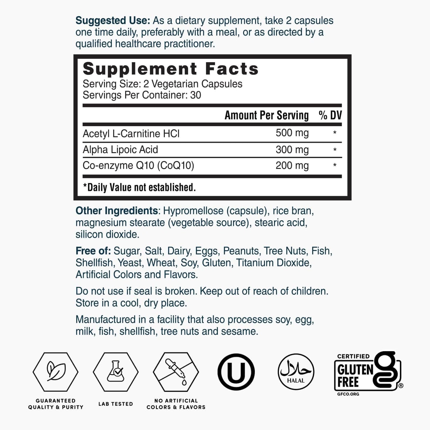 Nature's Lab Gold CoQ10 + Alpha Lipoic Acid + Acetyl L-Carnitine HCl – Heart Health & Energy