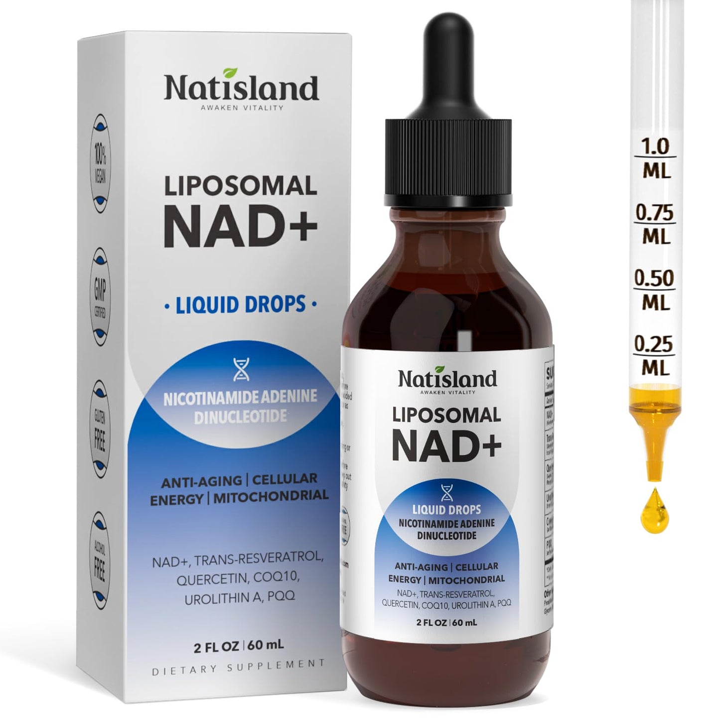 NATISLAND Liposomal NAD+ Supplement 1000mg – Liquid NAD+ for Energy, Metabolism & Anti-Aging (2 oz)