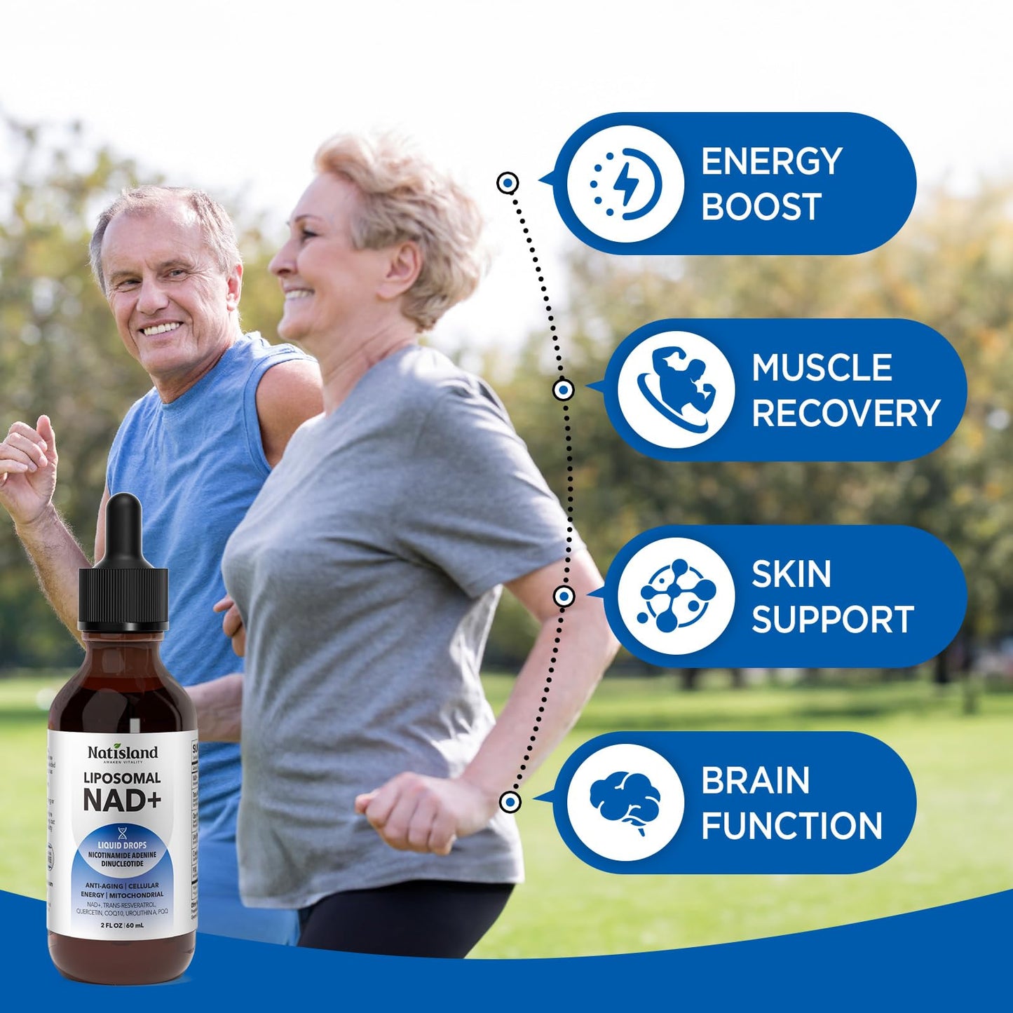 NATISLAND Liposomal NAD+ Supplement 1000mg – Liquid NAD+ for Energy, Metabolism & Anti-Aging (2 oz)