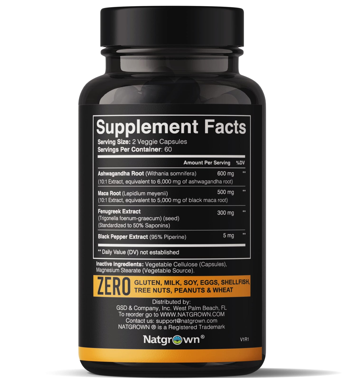 Natgrown Ashwagandha Maca Root Fenugreek Extract Capsules – Vegan Supplement for Men & Women | 120 Count