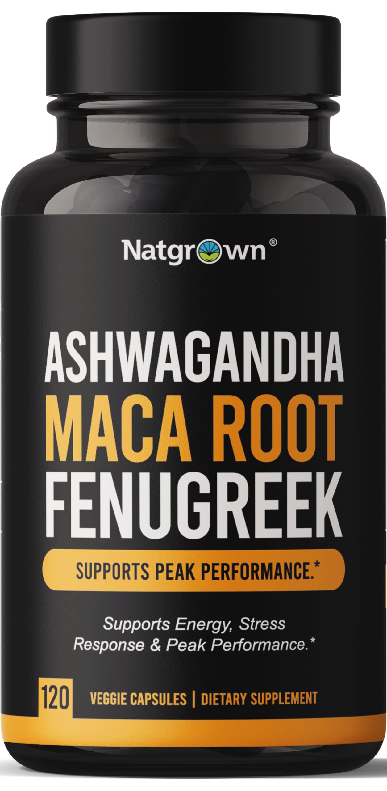 Natgrown Ashwagandha Maca Root Fenugreek Extract Capsules – Vegan Supplement for Men & Women | 120 Count