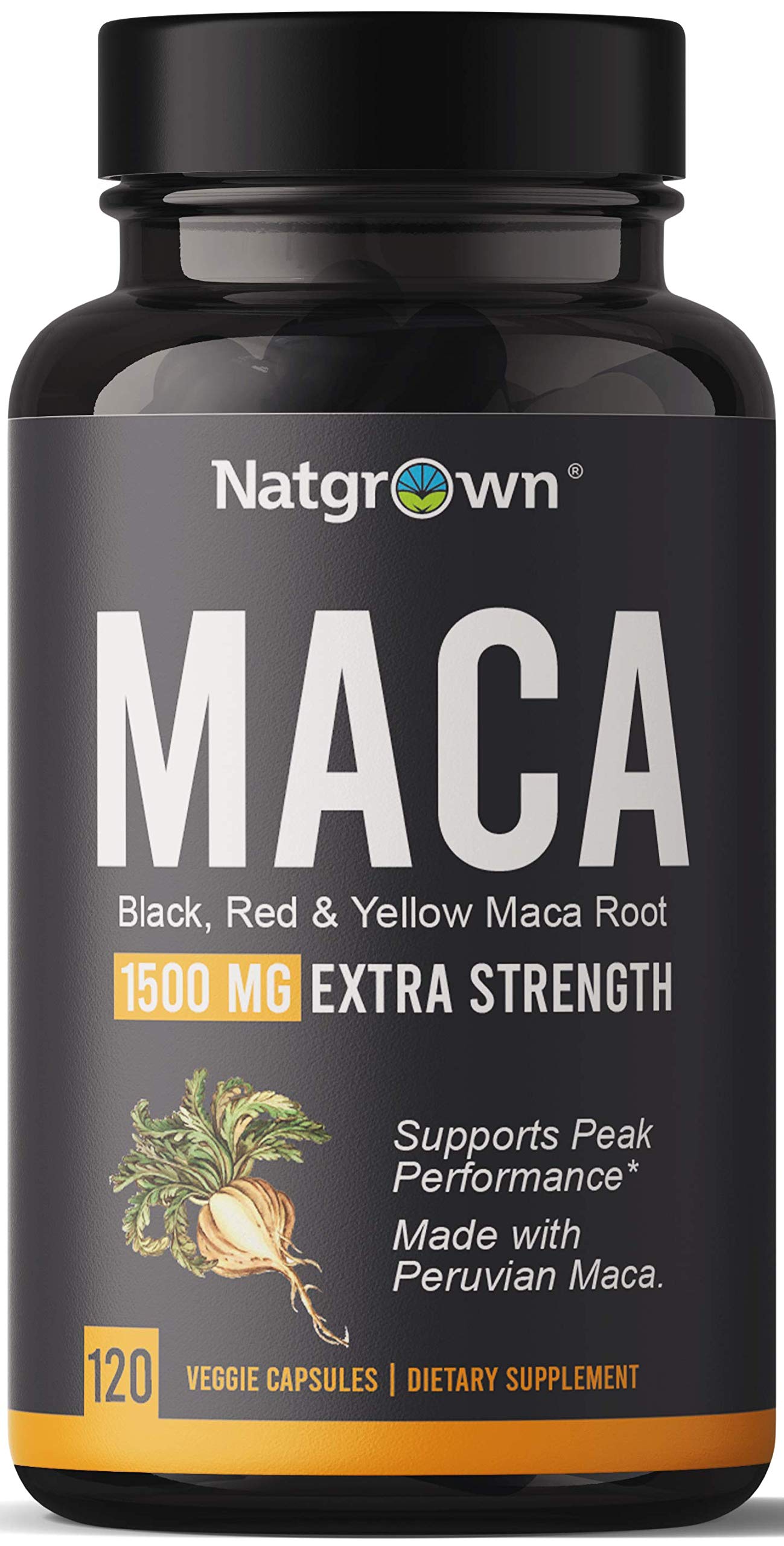 Natgrown Organic Maca Root 1500 mg Capsules – Vegan, Peru Red/Yellow/Black Maca