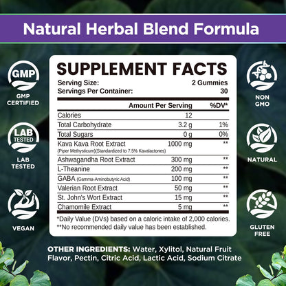 NATISLAND Kava Gummies – 7-in-1 Stress Relief, Sugar-Free & Vegan (2-pack)